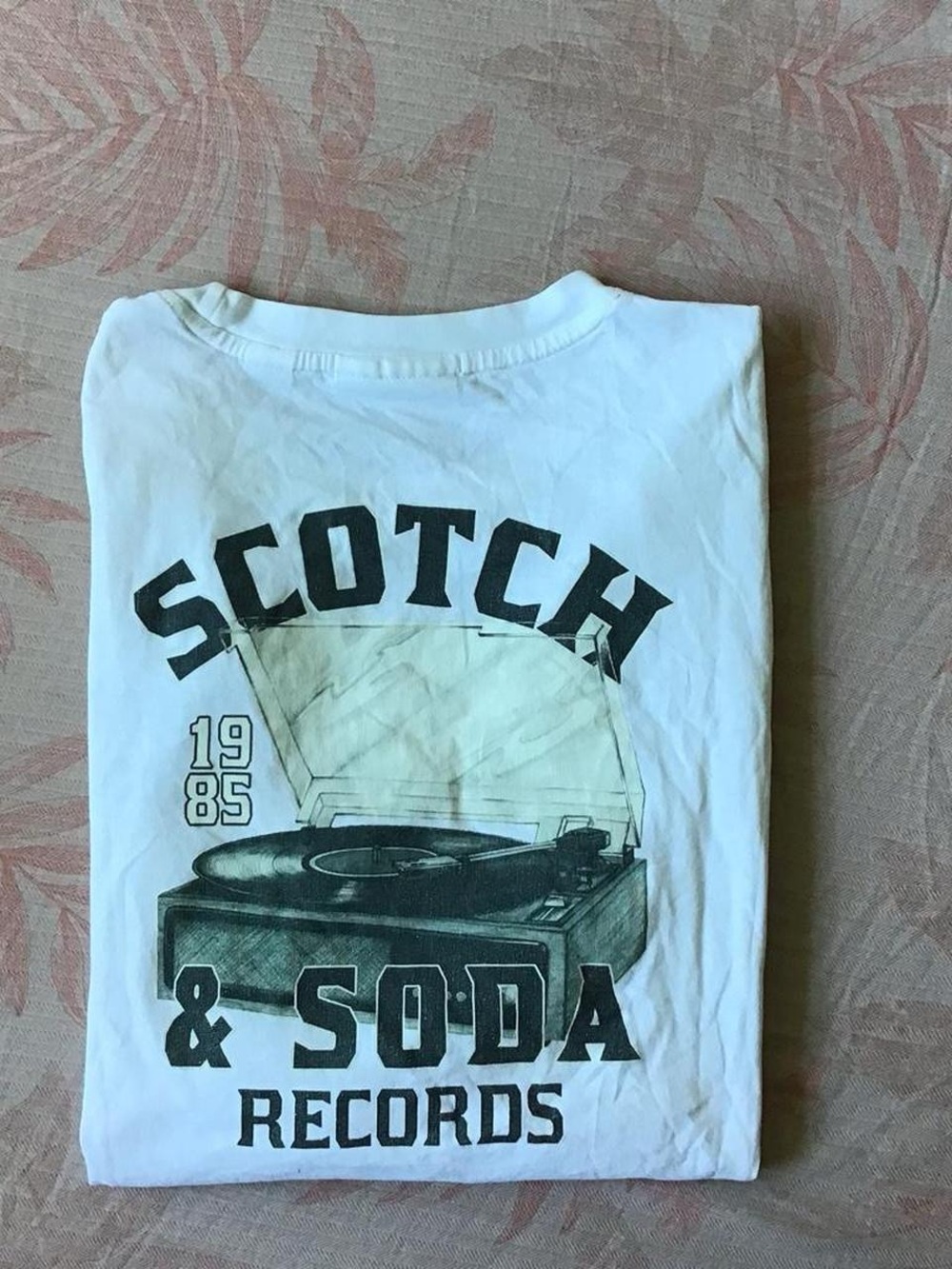 Scotch & Soda White Graphic Tee with Record Player Print